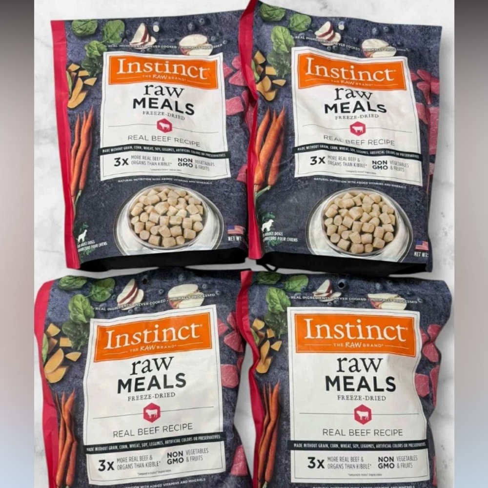 FOR 4 Instinct Raw Meals Freeze Dried Real Beef Recipe Dogs 25oz NEW